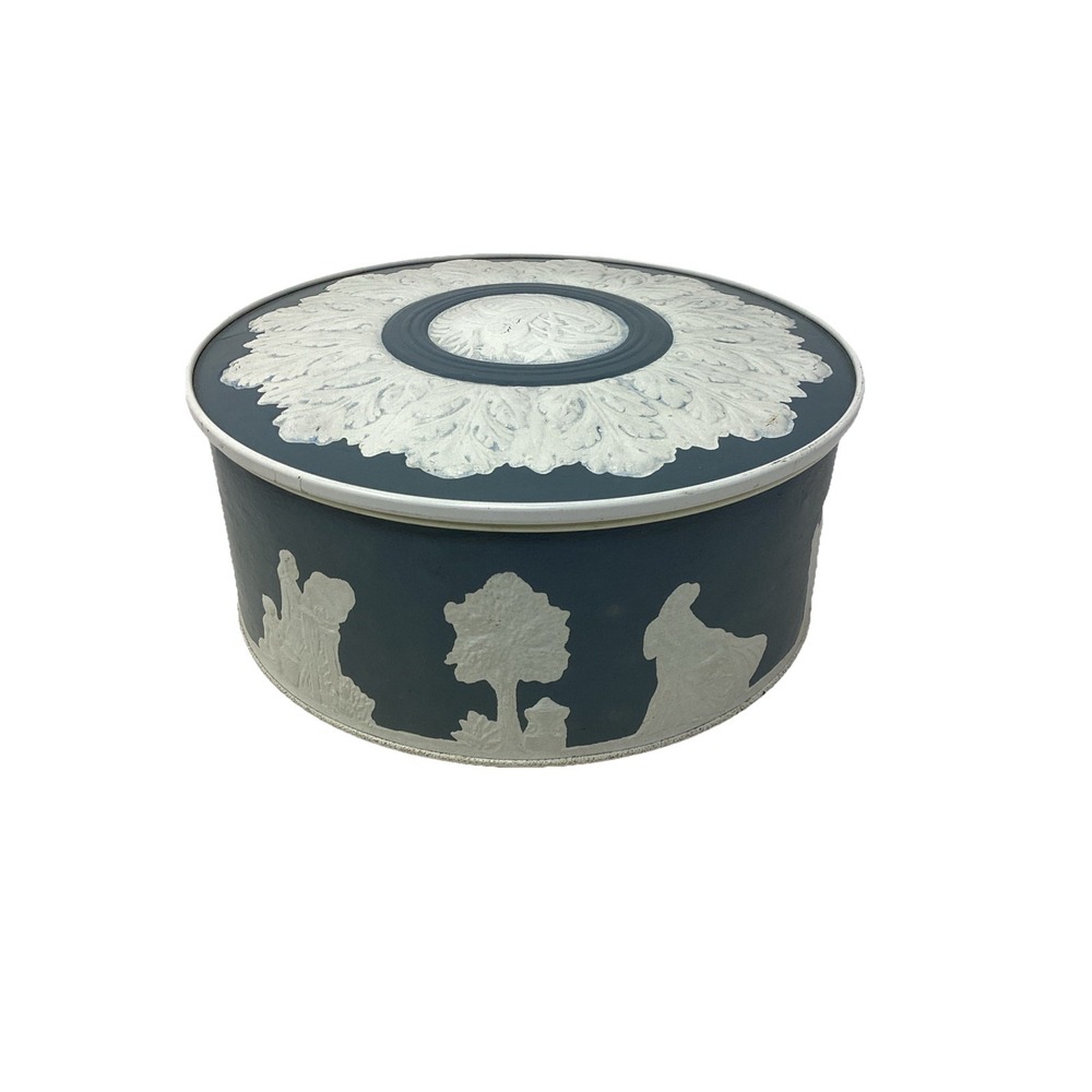 Vtg Smith Crafted Chicago Paradise Fruit Cake Tin Roman Greek Motif Blue